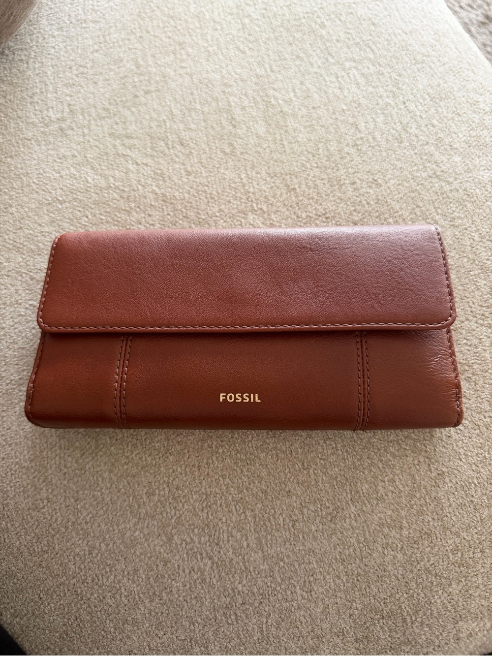 Fossil Jori Flip Clutch Chestnut Leather Fold-Over Wallet NWT